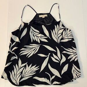 LOFT Black & White Leaf-Print Spaghetti Strap Camisole